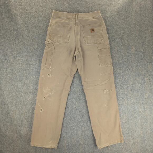 Carhartt Pants Mens 30x32 Tan B11 Duck Dungaree Carpenter Distressed Workwear - Picture 2 of 15